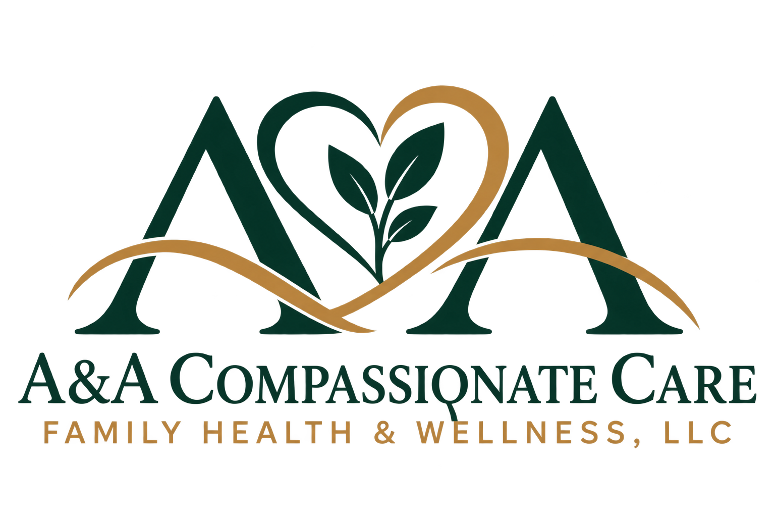 A&A Compassionate Care, Family Health & Wellness, LLC — heart and leaf logo